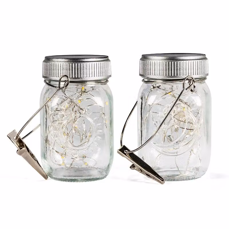 Leaper Pack of 4 Mini Solar Mason Jar RGB LED String Lights in Transparent Glass and Copper – 4