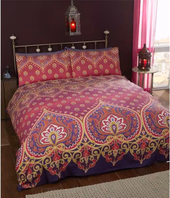 Rapport Asha Zoro Ruby Red Ethnic Duvet Cover and Pillowcase Set, W: 180 cm, H: 200 cm