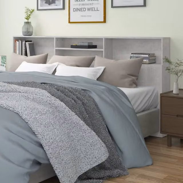 Berkfield Home Modern Headboard Cabinet in Concrete Grey, W: 220 cm, D: 19 cm, H: 103.5 cm – 1