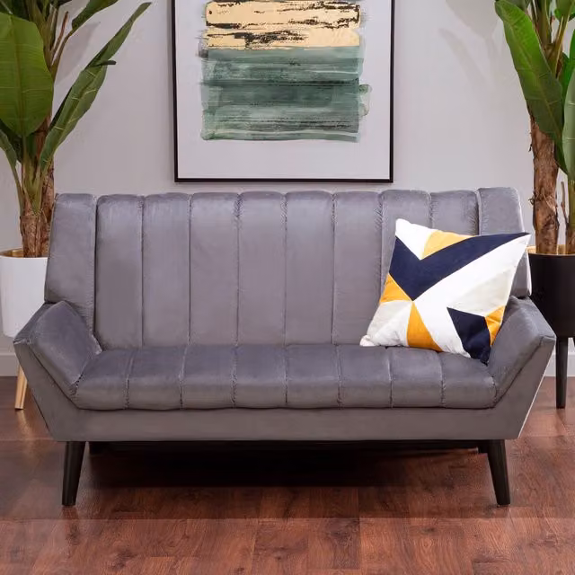 Interiors by Premier Orsina Mid Century 2 Seat Grey and Black Velvet Upholstered Sofa – 2