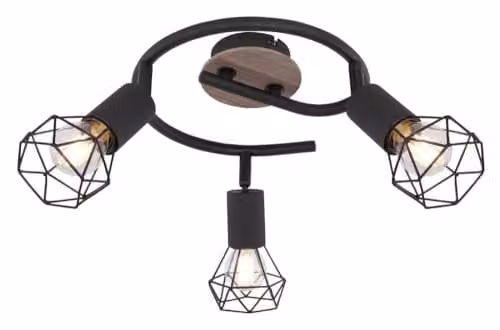 Globo Lighting Xara I Ceiling Spotlight Clusters in Black and Brown with Wood and Metal, 3x E14, Diameter: 23 cm