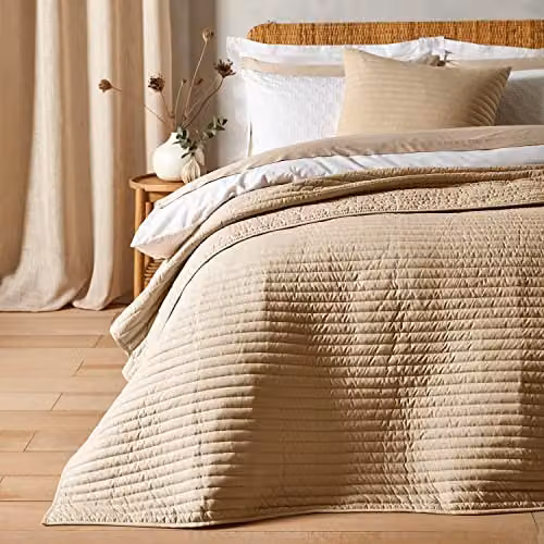 Bianca Quilted Lines Reversible Bedspread in Beige, W/D/H: 220 x 220 x 20 cm – 2