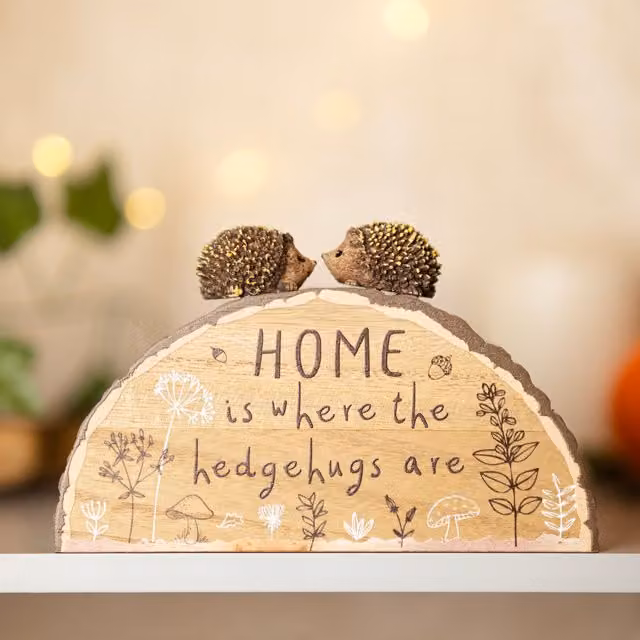 Marco Paul Autumn Hedgehog Plaque Ornament, Brown Rustic Tabletop Decor