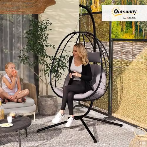 Outsunny Grey Folding Hanging Egg Chair for Indoor and Outdoor Use – 2