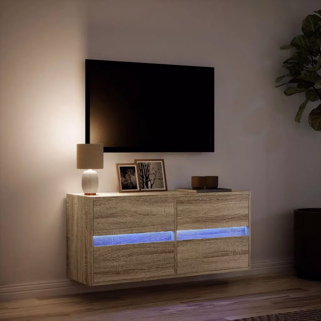 Berkfield Home Wall-Mounted TV Cabinet with Integrated LED Lighting in Sonoma Oak Brown, W: 100 cm, D: 31 cm, H: 45 cm – 2