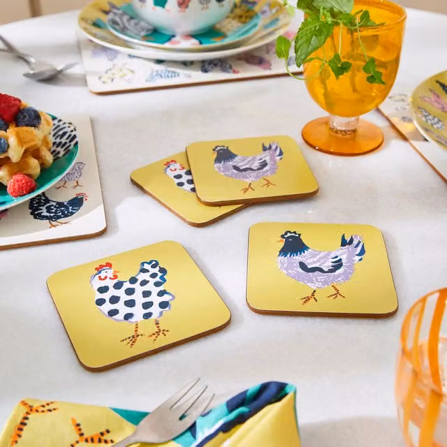 Ulster Weavers Chick Chicken Yellow Printed MDF Coasters, Pack of 4