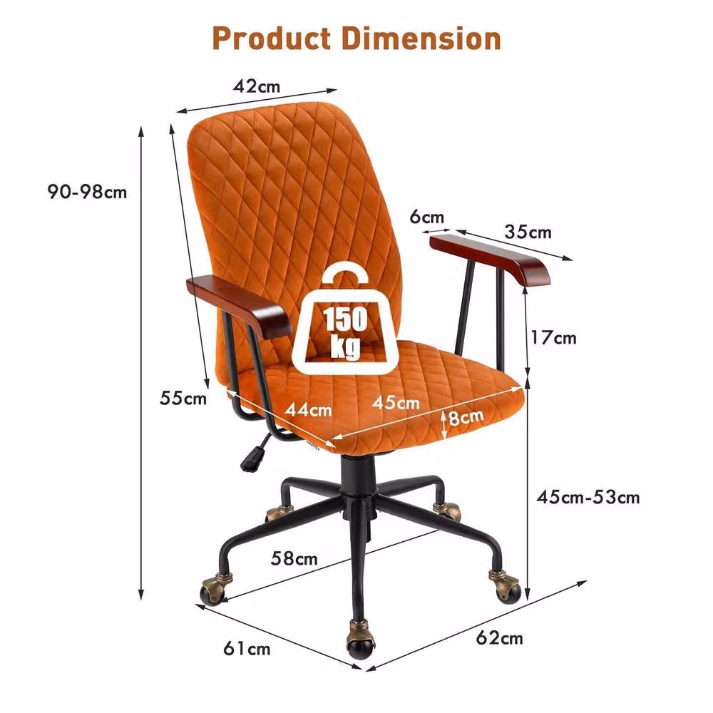 CASART Orange Velvet Rocking Leisure Chair with 360 Degree Swivel and Adjustable Task Features – 2