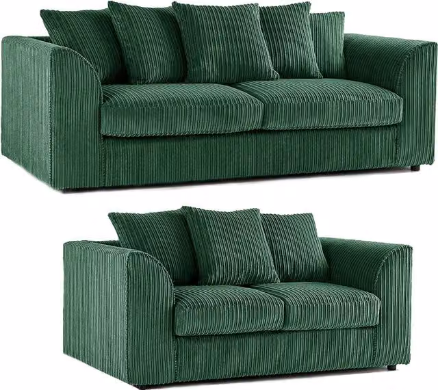 Luxor Living Green Jumbo Cord Fabric 3 + 2 Sofa Suite with Scatter Cushions – 1