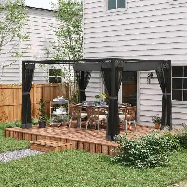 Outsunny Retractable Pergola Canopy with Netting in Grey
