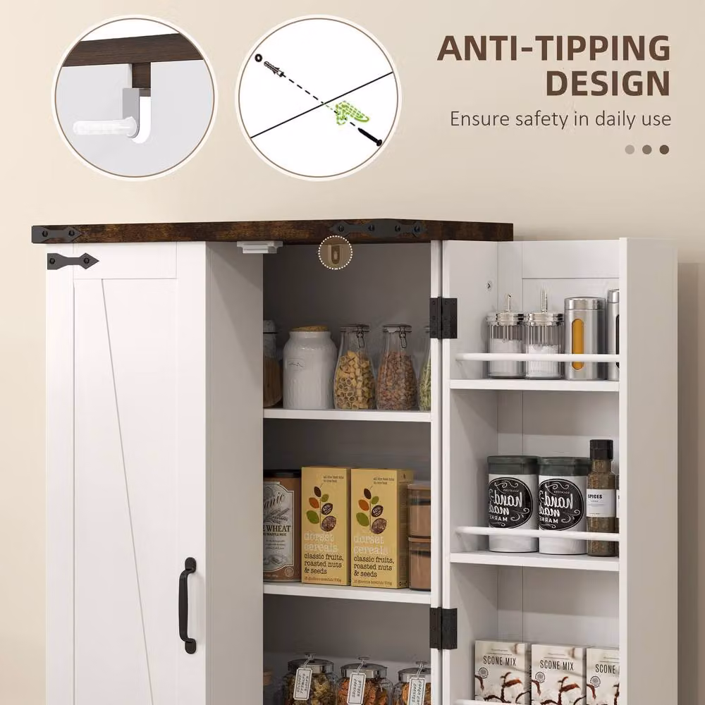 STILVORA Freestanding Kitchen Storage Cabinet with Hinged Doors and Internal Shelves in White and Wood Effect – 3