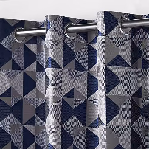 Skandi Navy Blue Eyelet Top Curtains with Jacquard Weave and Full Lining – 3