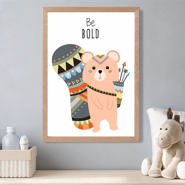 ARTZE Be Bold Squirrel Tribal Animal Quote Framed Print, Peach and Multicolour, Oak Frame, A3