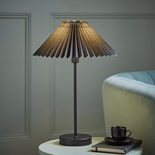 ValueLights Black Metal Scandinavian Table Lamp with Fabric Pleated Shade and LED Bulb, H 48.5 x W 34.5 x D 34.5 cm – 5