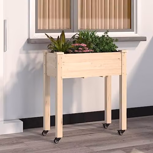 vidaXL Wheeled Planter with Liner in Brown Solid Wood, W/D/H: 71 x 37 x 80 cm – 2