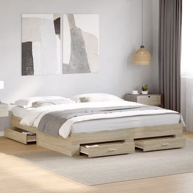 Berkfield Home Super King Bed Frame with Drawers in Sonoma Oak Brown, W/D/H: 180 x 200 cm – 1