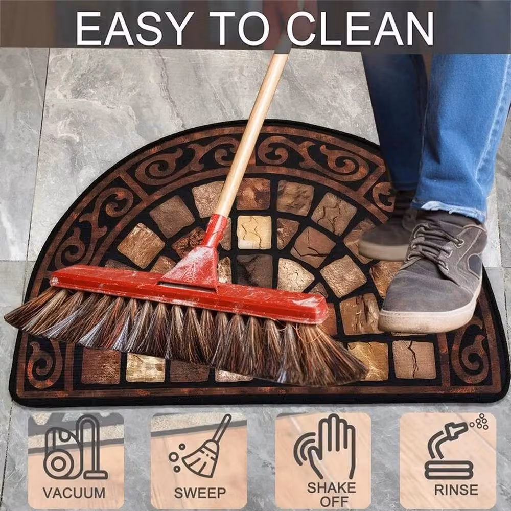 EONLION 5-Piece Semicircular Outdoor Door Mat Set in Brown, Weatherproof and Non-Slip Rubber, W/D/H: 100 x 100 x 5 cm – 4
