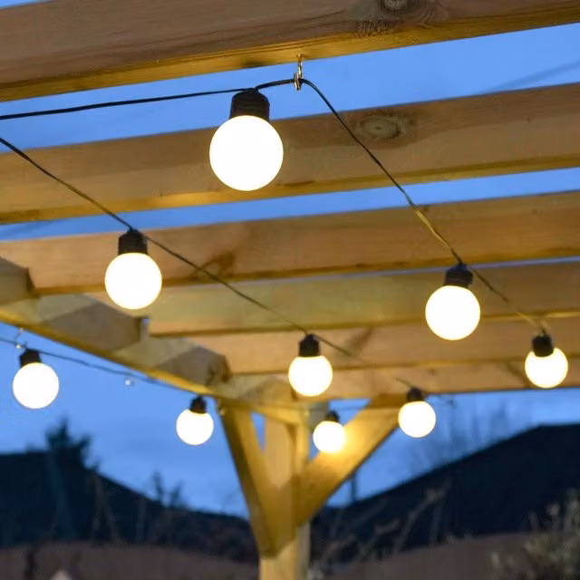 Warm White Frosted LED Outdoor Festoon Fairy Lights with Timer, 4.5m