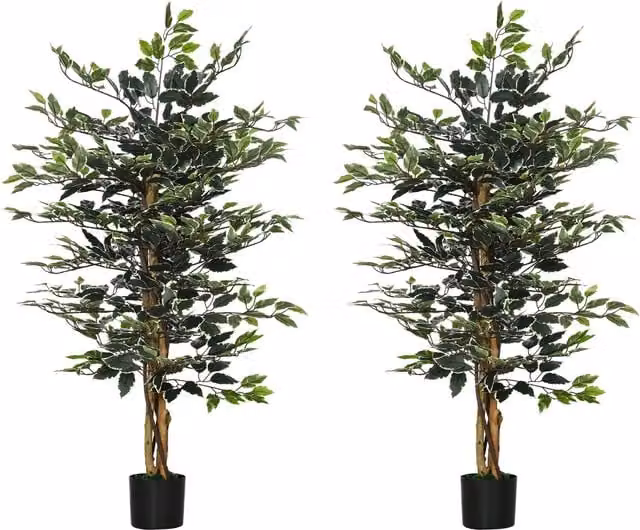 HOMCOM Set of 2 Green Artificial Ficus Trees, Height: 130 cm – 1