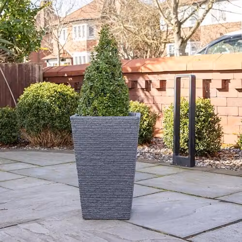 Samuel Alexander Grey Slate Effect Square Plastic Garden Planter Tub W: 30 cm, D: 30 cm, H: 45 cm – 2