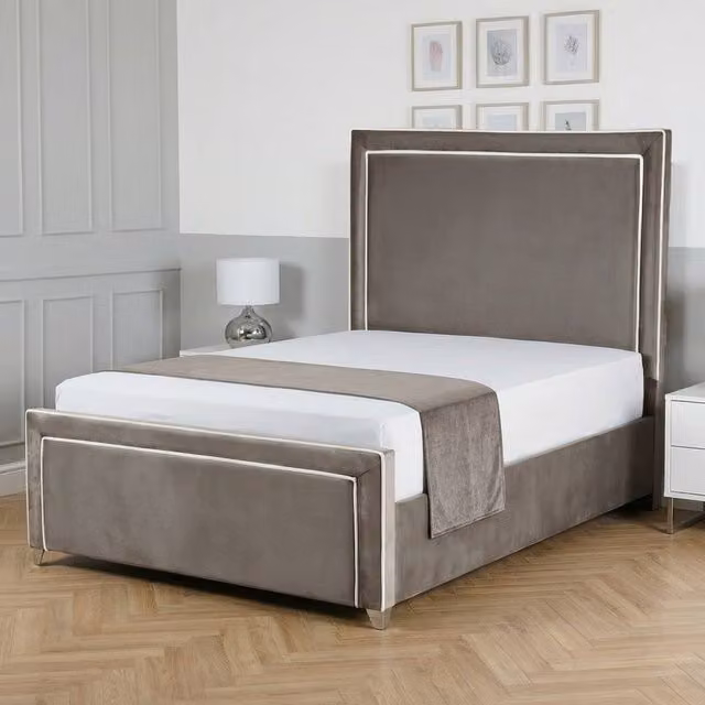 Living Comfort Bedz Verona Upholstered Velvet Bed Frame in Light Grey, W/D/H: 140 x 200 cm