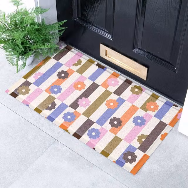 Artsy Mats Elizabeth Olwen Petal Stripes Indoor/Outdoor Doormat in Purple and Multicolour, W/D/H: 70 x 40 cm