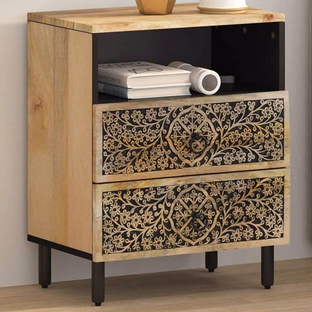 Berkfield Home Bedside Cabinet in Brown Solid Mango Wood, W/D/H: 50 x 33 x 60 cm – 2