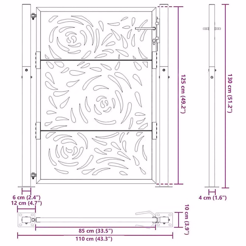 Berkfield Home Beautiful Garden Gate in Brown Weathering Steel with Flame Design, W: 105 cm, H: 130 cm – 6