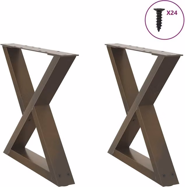 Berkfield Home Steel Coffee Table Legs, 2 Pieces, Brown, H: 60 cm, W: 42-43.3 cm – 1