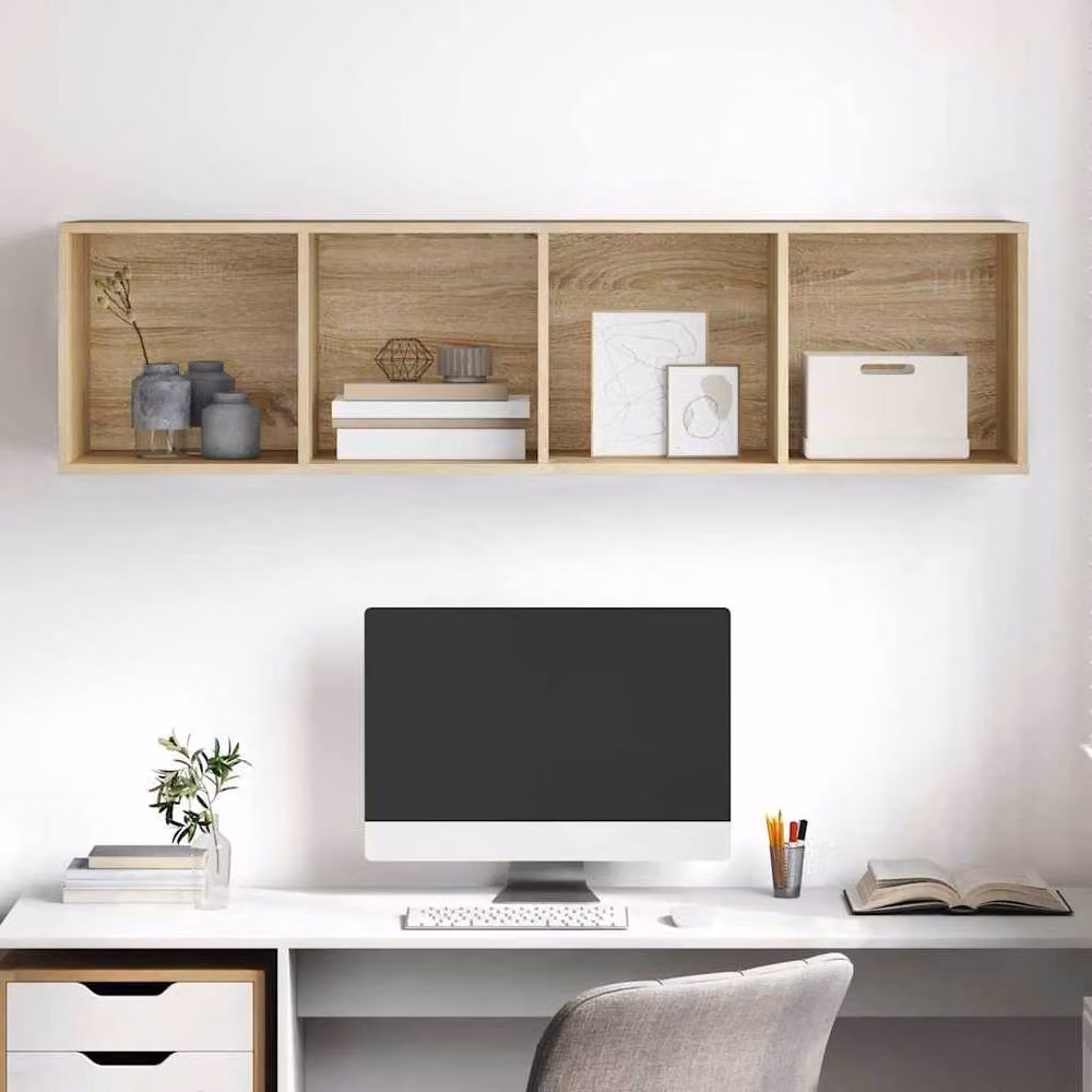 Berkfield Home Practical Wall-mounted TV Cabinet in Sonoma Oak and Beige, W/D/H: 37 x 37 x 142.5 cm – 2