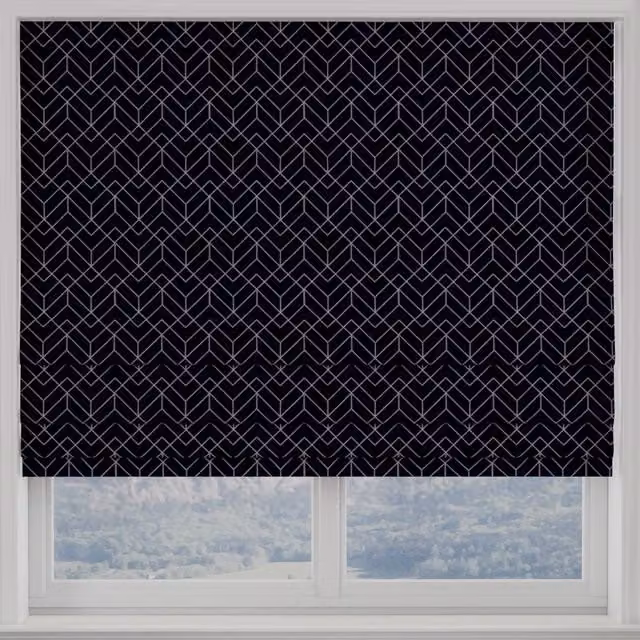 Terrys Made to Measure Blackout Roman Blind in Blue and Black Denim Graphic Polyester