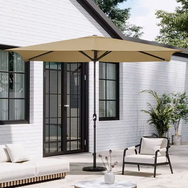 Breeins Rectangular Parasol with Concrete Base in Beige and Yellow Floral Vintage Style