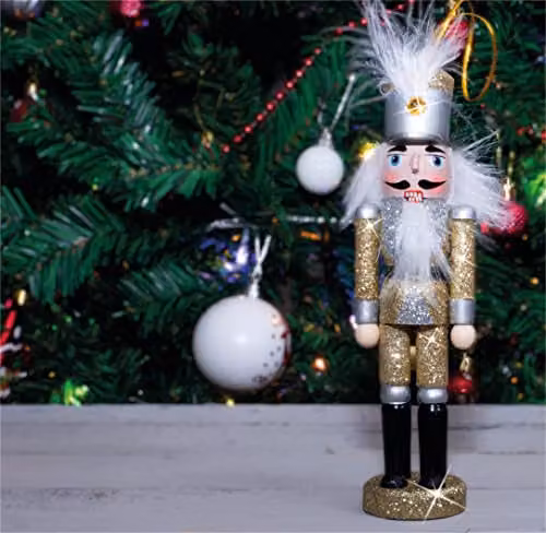 St Helens Home & Garden Nutcracker Christmas Tree Hanging Decoration, Silver and Gold, Height: 15 cm – 4