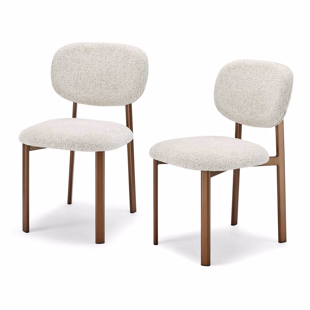 FurnitureboxUK Mirelle Set of 2 Grey and Beige Fabric Dining Chairs with Bronze Metal Legs – 2