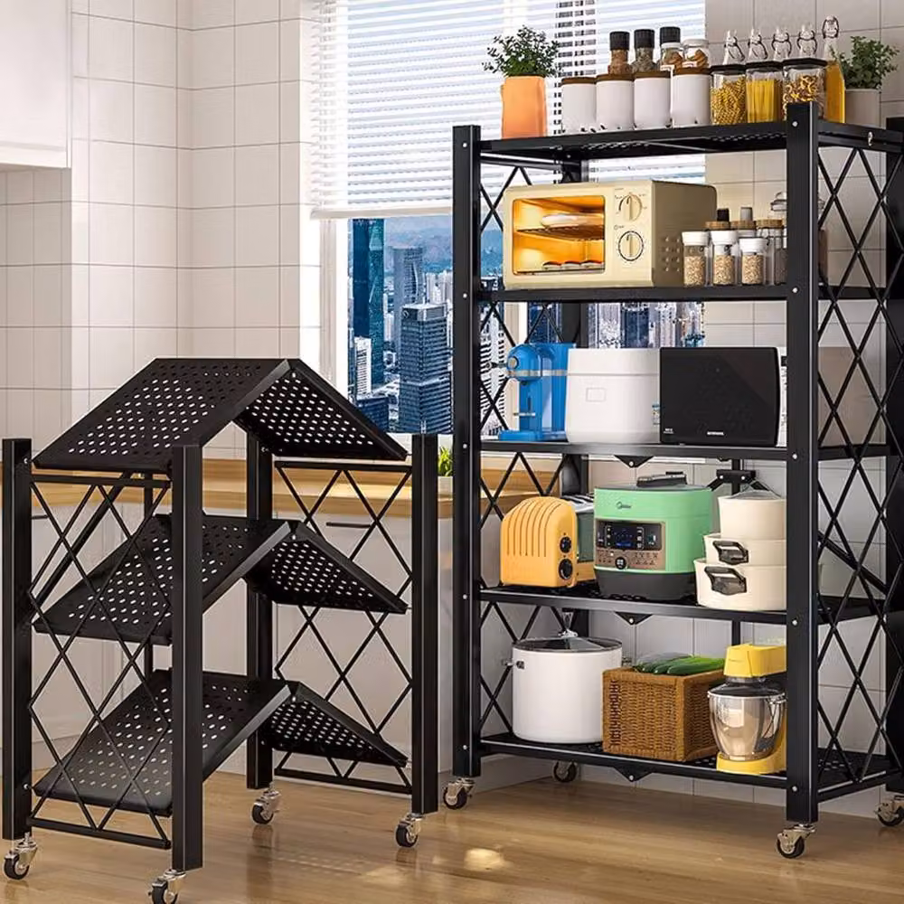 Hygrad Built to Survive 5 Tier Black Metal Multifunctional Foldable Portable Free Standing Storage Shelf Rack, W/D/H: 71.5 x 36.5 x 163 cm – 7