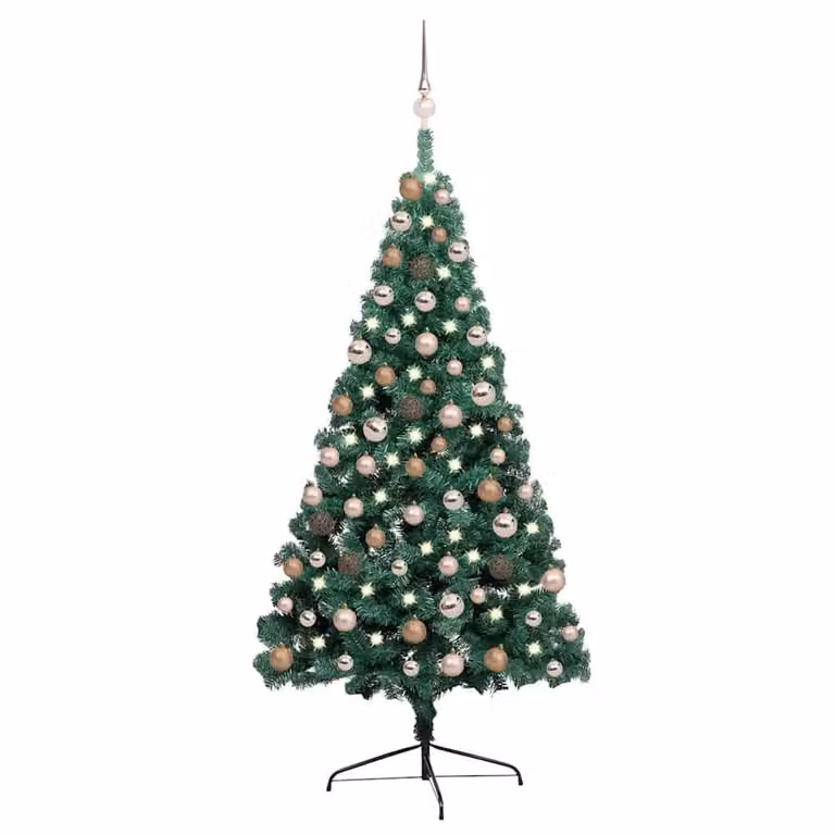 Berkfield Home Artificial Half Pre-lit Christmas Tree with Ball Set, Green, Height: 150 cm