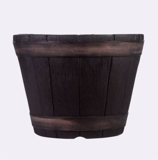 KDMD Black Oakwood Barrel Planter Tub, Diameter: 34 cm