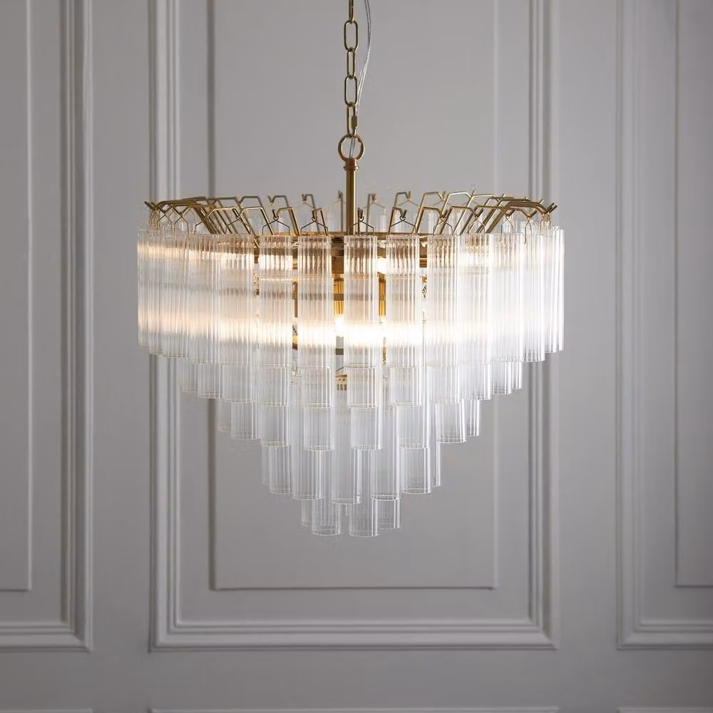 Netlighting Toulouse Pendant Light in Gold and Brass with Transparent Ribbed Glass and G9 Base – 2