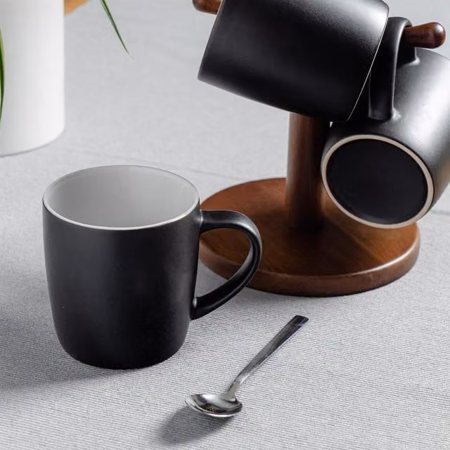 Argon Tableware Stoneware Coffee Mugs, Black, Pack of 12, 350ml