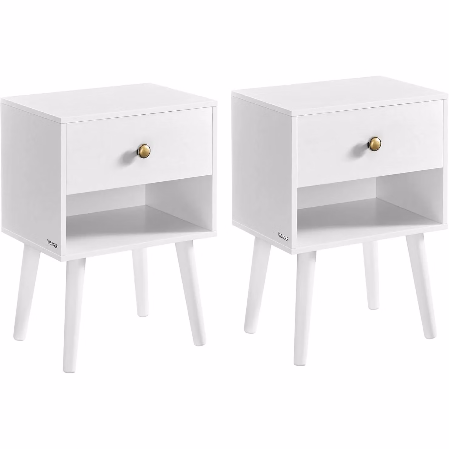 VASAGLE Set of 2 White Scandinavian Style Bedside Tables with Storage Drawer and Solid Wood Legs – 2