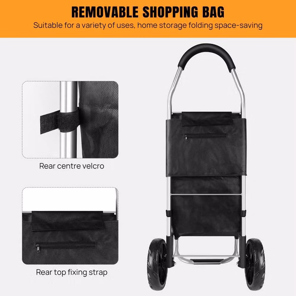 VOGREX 40L Folding Shopping Trolley with 2 Wheels, Black – 4