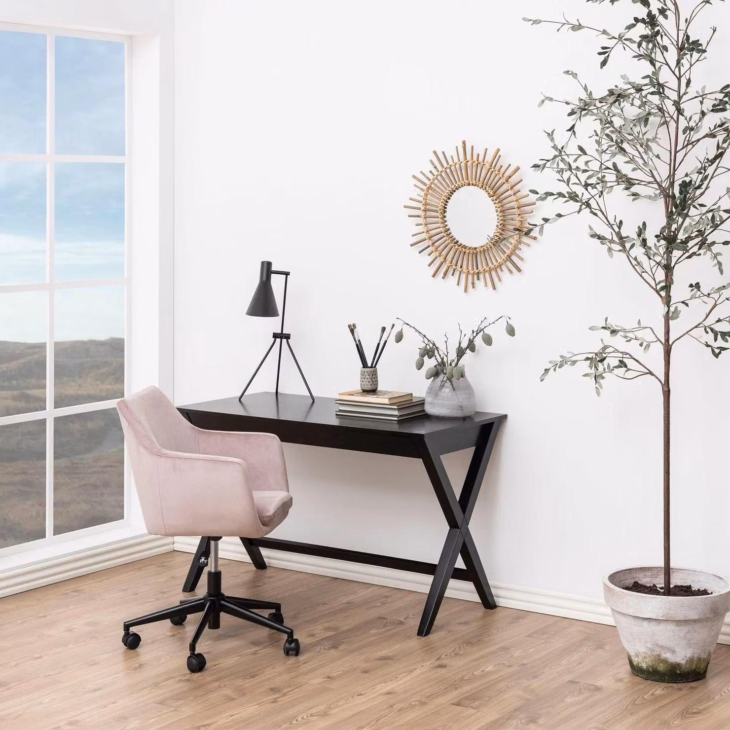 Furniture To Go Writex Modern Black Lacquered Writing Desk with Single Pedestal Drawer and Grommet – 3