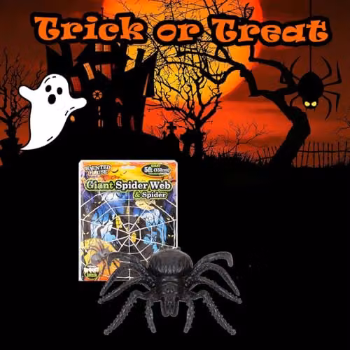 VFM e-Store Giant Halloween Spider Web with Spider Decoration in White, 154 cm – 4