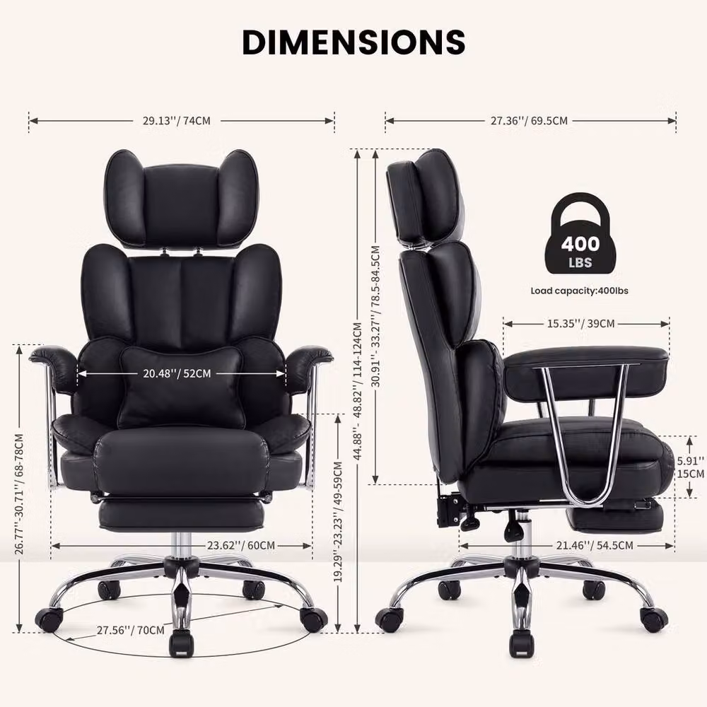 EONLION Black Synthetic Leather Executive Office Chair with Headrest and Armrests – 2