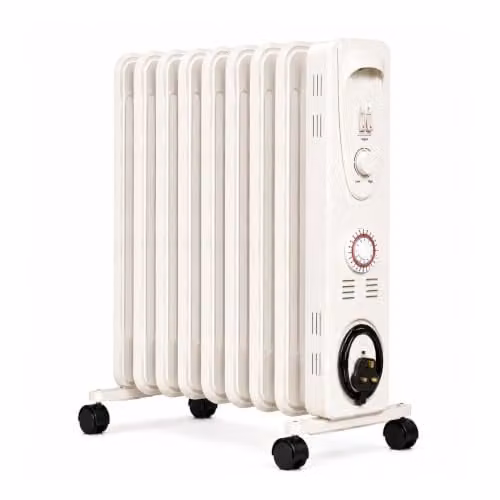 MYLEK 2000W Oil Filled Radiator with Adjustable Thermostat and 24 Hour Timer, White, H 63 cm x W 39 cm x D 39 cm – 1