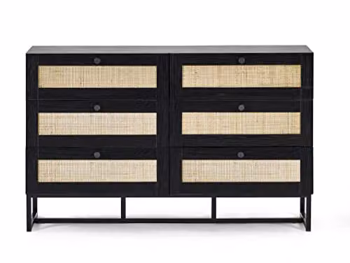 Julian Bowen Padstow Black and Rattan 6 Drawer Chest W/D/H: 120 x 40 x 80 cm – 3