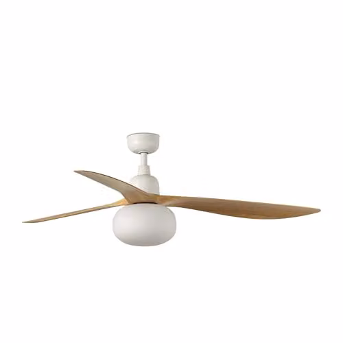 Faro Barcelona Outwood Large 3 Blade Ceiling Fan in Matt White and Brown Wood with E27 Light IP44 – 1