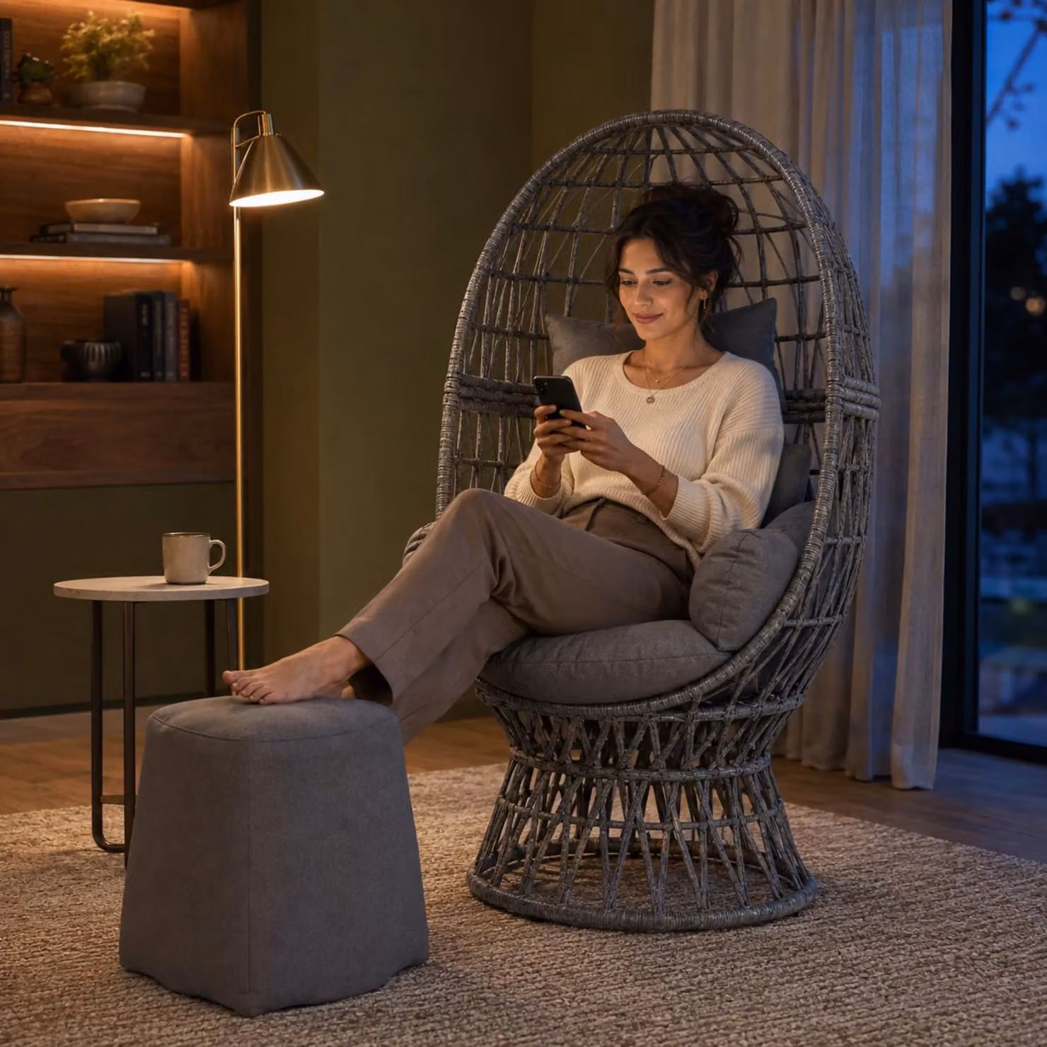 Home Republic Grey Rattan Swivel Egg Chair with Cushions W/D/H: 156 x 92 x 76 cm – 6