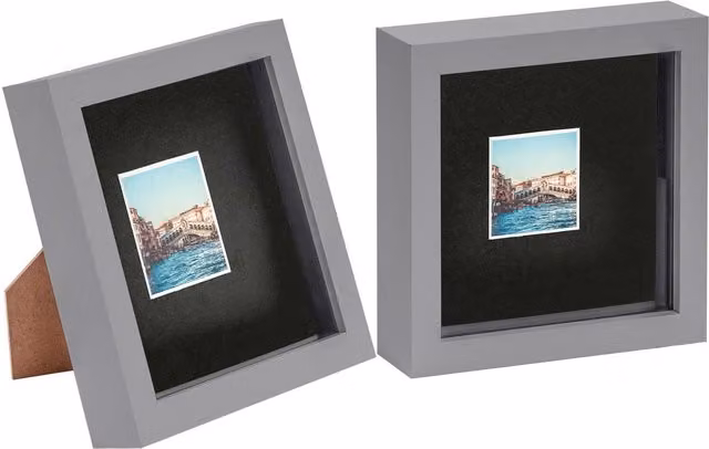 Nicola Spring Pack of 2 Square 3D Box Photo Frames in Grey and Black, W/D/H: 15.24 x 15.24 x 15.24 cm
