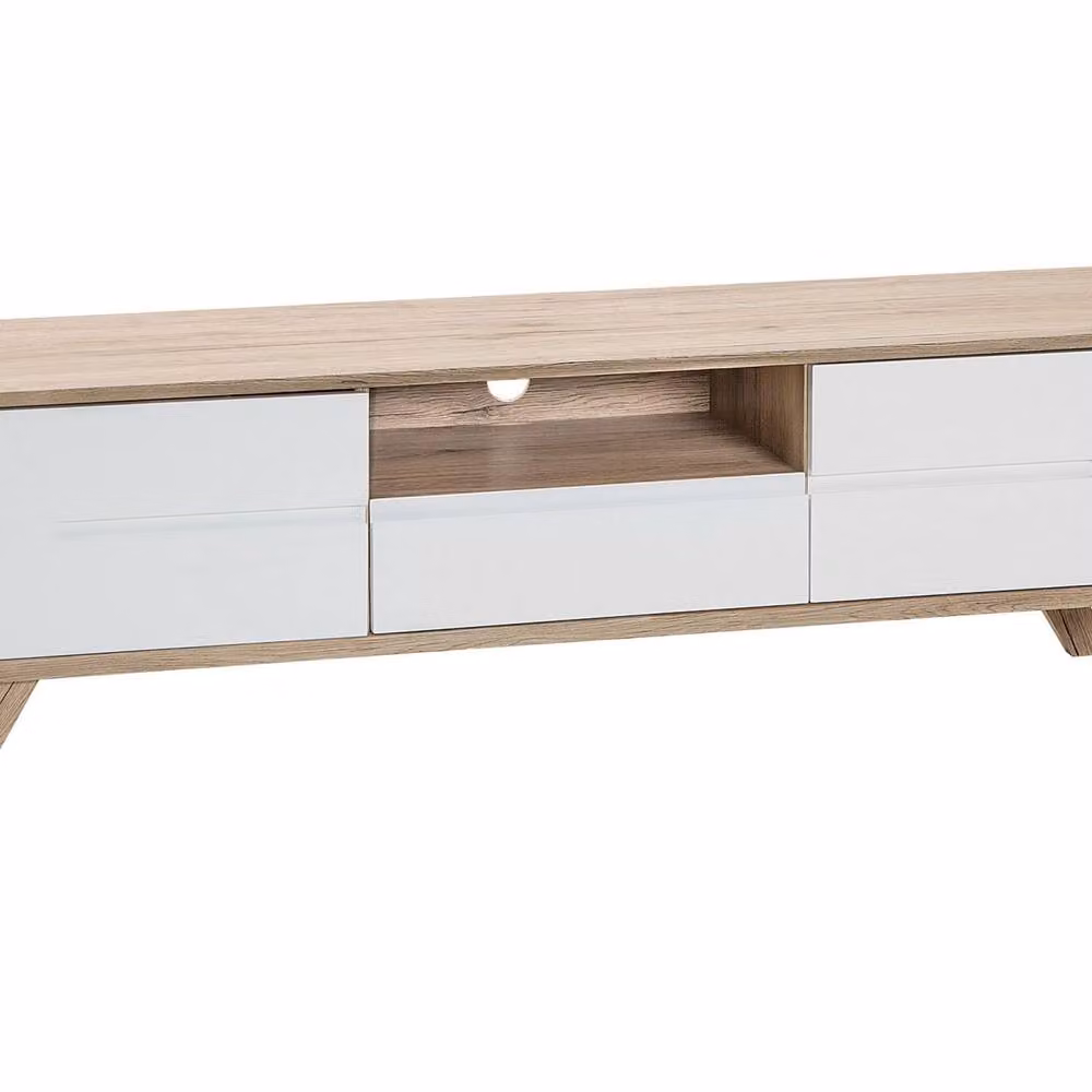 Wyld Haus Scandinavian TV Stand in White and Brown with 2 Cabinets, W: 150 cm, D: 40 cm, H: 45 cm – 2