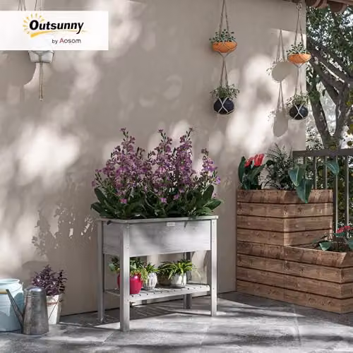 Outsunny Wooden Raised Garden Bed with Storage Shelf in Grey, W/D/H: 81 x 40 x 40 cm – 2